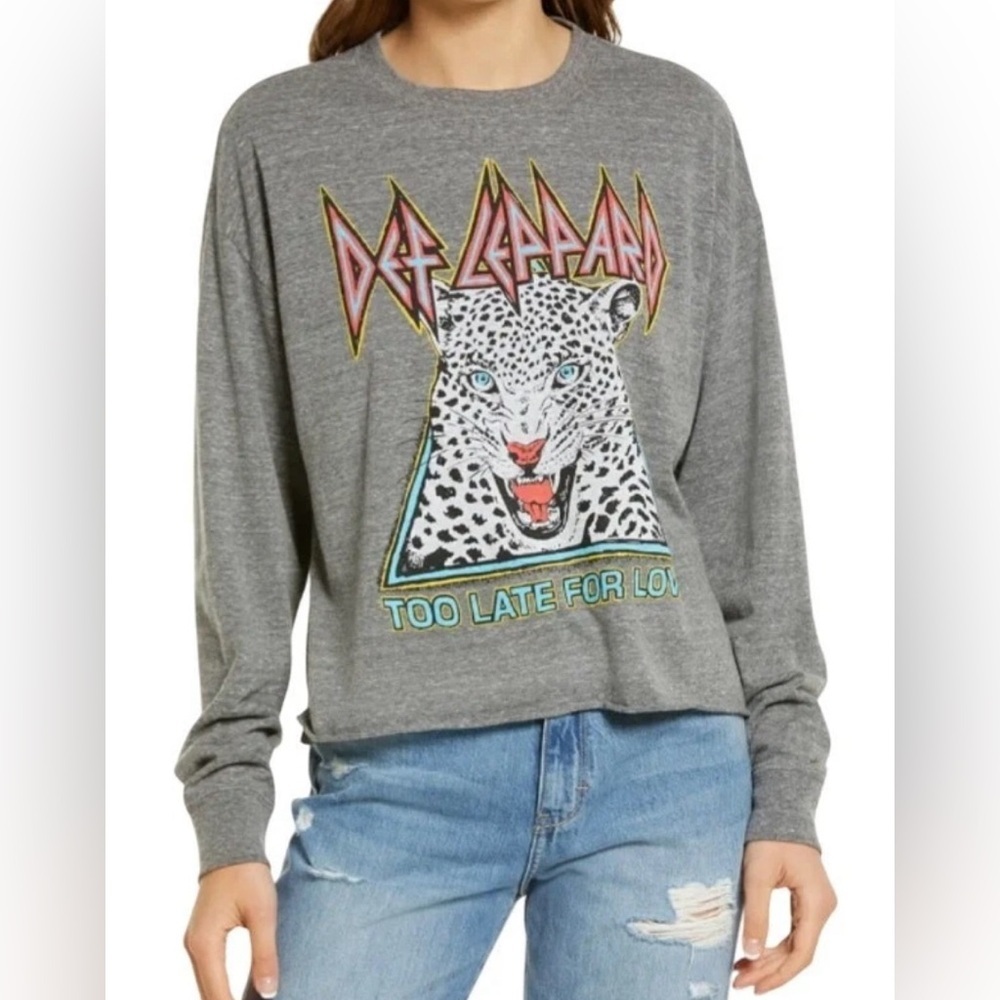 Daydreamer Def Leppard Too Late For Love Gray Graphic Long Sleeve Tee M Medium